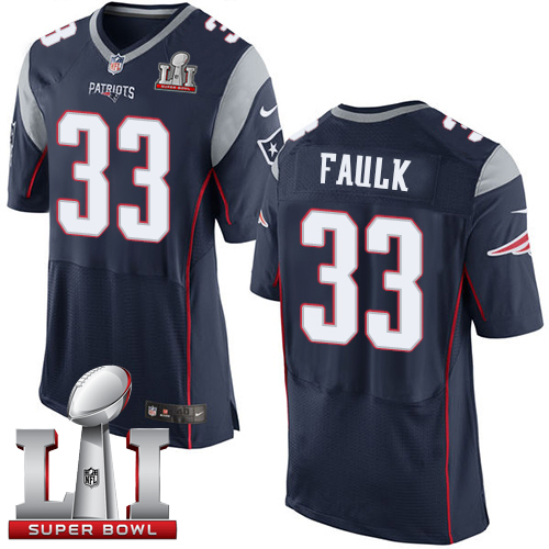 Nike Patriots #33 Kevin Faulk Navy Blue Team Color Super Bowl LI 51 New Elite Jersey