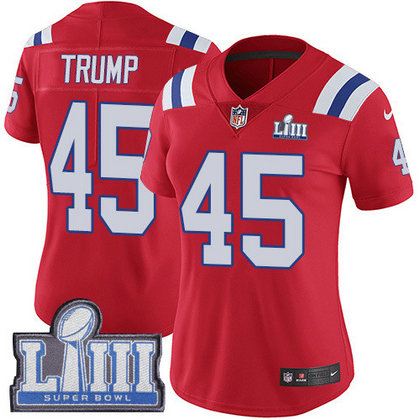 Nike Patriots #45 Donald Trump Red Alternate Super Bowl LIII Bound Women's Stitched NFL Vapor Untouchable Limited Jersey