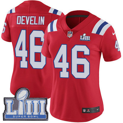 Nike Patriots #46 James Develin Red Alternate Super Bowl LIII Bound Women's Stitched NFL Vapor Untouchable Limited Jersey