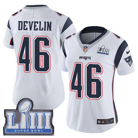 Nike Patriots #46 James Develin White Super Bowl LIII Bound Women's Stitched NFL Vapor Untouchable Limited Jersey