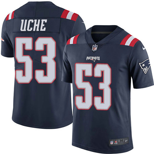 Nike Patriots #53 Josh Uche Navy Blue Men's Stitched NFL Limited Rush Jersey