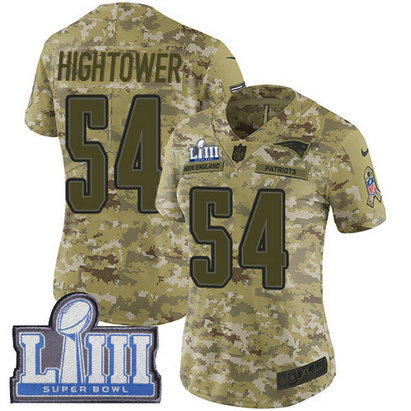Nike Patriots #54 Dont'a Hightower Camo Super Bowl LIII Bound Women's Stitched NFL Limited 2018 Salute To Service Jersey