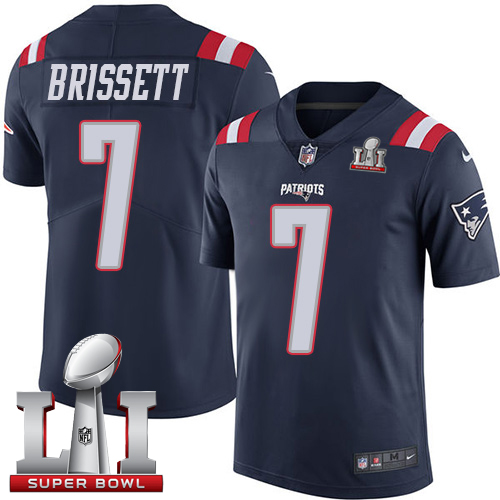 Nike Patriots #7 Jacoby Brissett Navy Blue Super Bowl LI 51 Limited Rush Jersey