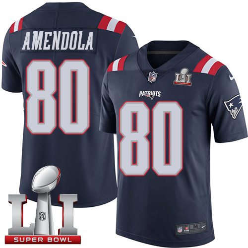 Nike Patriots #80 Danny Amendola Navy Blue Super Bowl LI 51 Limited Rush Jersey