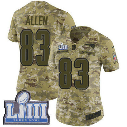 Nike Patriots #83 Dwayne Allen Camo Super Bowl LIII Bound Women's Stitched NFL Limited 2018 Salute To Service Jersey