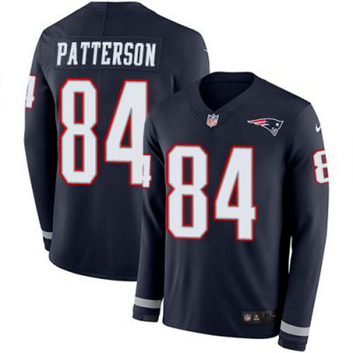 Nike Patriots #84 Patterson Blue Men's NFL Limited Therma Long Sleeve Jersey