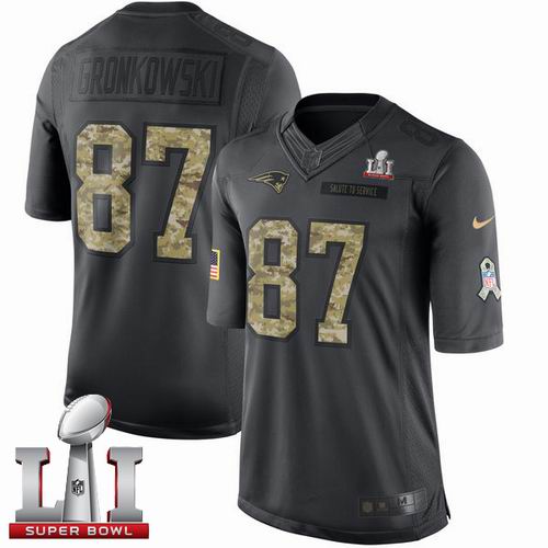 Nike Patriots #87 Rob Gronkowski Black Super Bowl LI 51 Limited 2016 Salute To Service Jersey