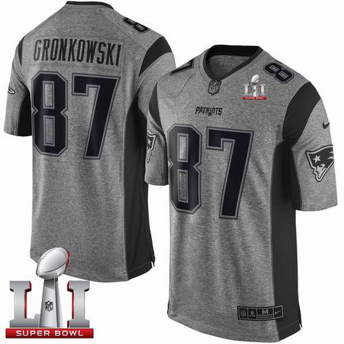 Nike Patriots #87 Rob Gronkowski Gray Super Bowl LI 51 Limited Gridiron Gray Jersey