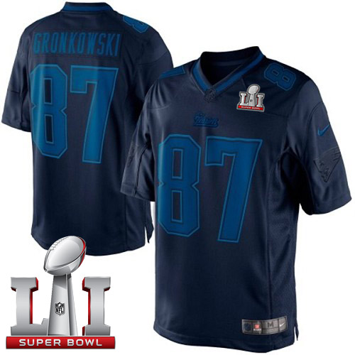 Nike Patriots #87 Rob Gronkowski Navy Blue Super Bowl LI 51 Drenched Limited Jersey