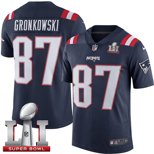 Nike Patriots #87 Rob Gronkowski Navy Blue Super Bowl LI 51 Limited Rush Jersey