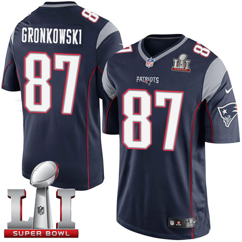 Nike Patriots #87 Rob Gronkowski Navy Blue Team Color Super Bowl LI 51 Limited Jersey