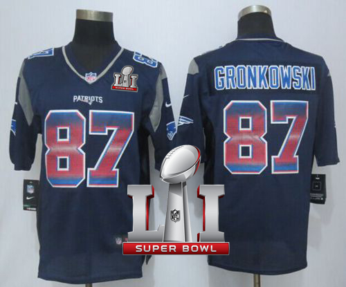 Nike Patriots #87 Rob Gronkowski Navy Blue Team Color Super Bowl LI 51 Limited Strobe Jersey