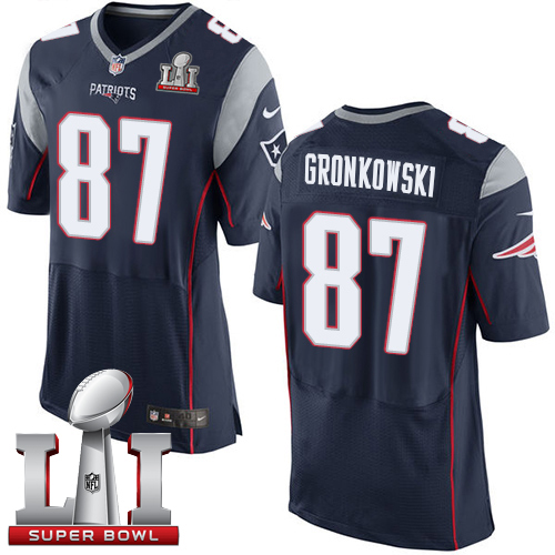 Nike Patriots #87 Rob Gronkowski Navy Blue Team Color Super Bowl LI 51 New Elite Jersey