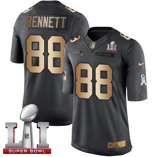 Nike Patriots #88 Martellus Bennett Black Super Bowl LI 51 Limited Gold Salute To Service Jersey