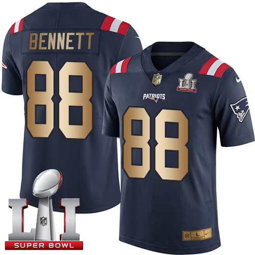 Nike Patriots #88 Martellus Bennett Navy Blue Super Bowl LI 51 Limited Gold Rush Jersey