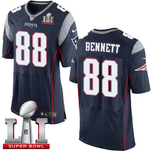 Nike Patriots #88 Martellus Bennett Navy Blue Team Color Super Bowl LI 51 Elite Jersey