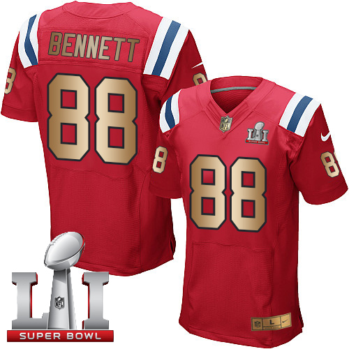 Nike Patriots #88 Martellus Bennett Red Alternate Super Bowl LI 51 Elite Gold Jersey