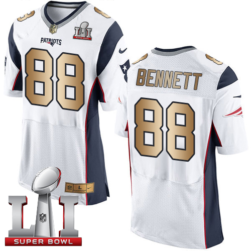 Nike Patriots #88 Martellus Bennett White Super Bowl LI 51 New Elite Gold Jersey