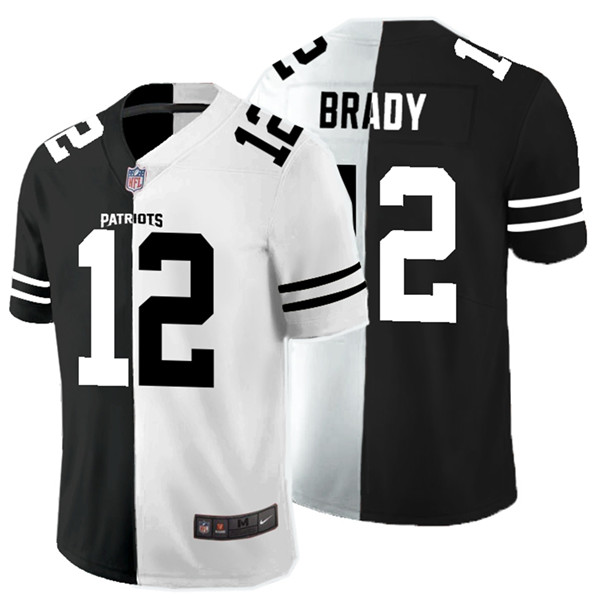 Nike Patriots 12 Tom Brady Black And White Split Vapor Untouchable Limited Jersey