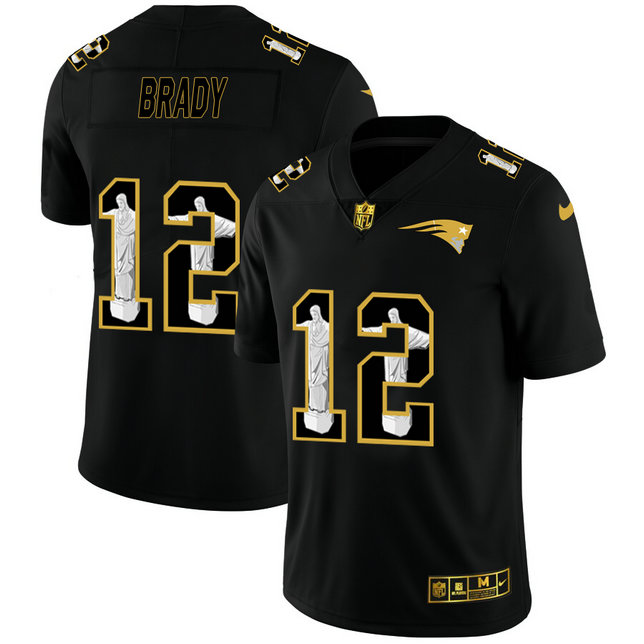 Nike Patriots 12 Tom Brady Black Jesus Faith Edition Limited Jersey