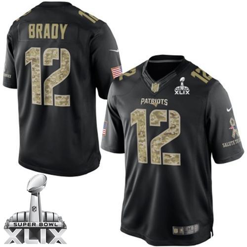 Nike Patriots 12 Tom Brady Black Super Bowl XLIX NFL Limited Salute to Service Jersey