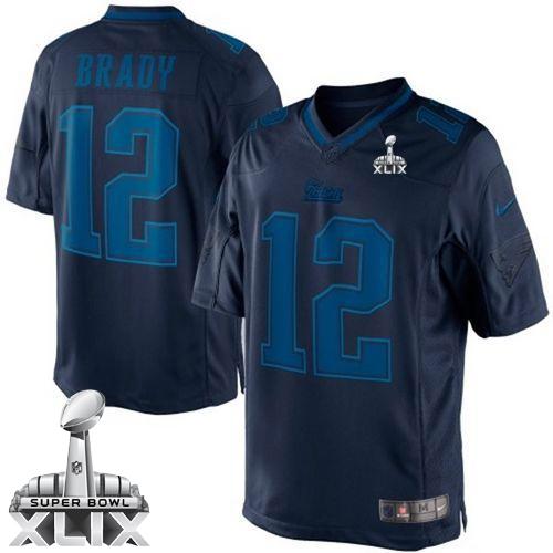 Nike Patriots 12 Tom Brady Navy Blue Super Bowl XLIX Men's Stitched NFL Drenched Limited Jersey