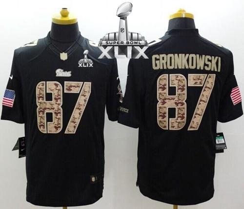 Nike Patriots 87 Rob Gronkowski Black Super Bowl XLIX NFL Limited Salute to Service Jersey