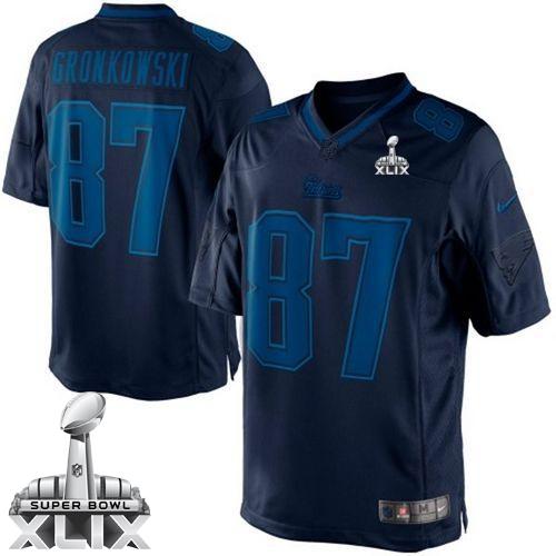 Nike Patriots 87 Rob Gronkowski Navy Blue Super Bowl XLIX NFL Drenched Limited Jersey