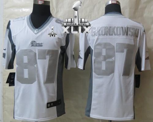 Nike Patriots 87 Rob Gronkowski White Super Bowl XLIX NFL Limited Platinum Jersey