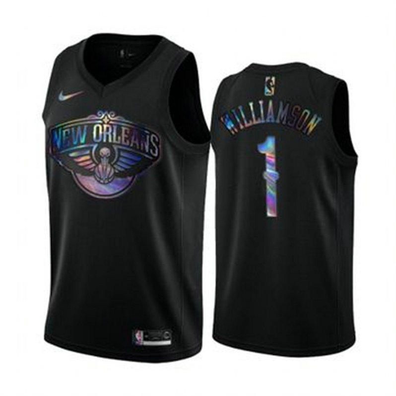 Nike Pelicans #1 Zion Williamson Men's Iridescent Holographic Collection NBA Jersey - Black