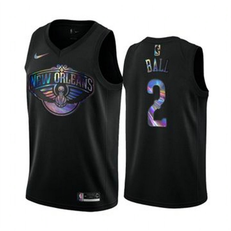 Nike Pelicans #2 Lonzo Ball Men's Iridescent Holographic Collection NBA Jersey - Black