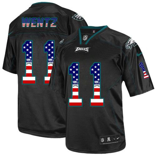 Nike Philadelphia Eagles 11 Carson Wentz Black NFL Elite USA Flag Fashion Jersey