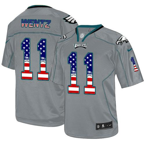Nike Philadelphia Eagles 11 Carson Wentz Lights Out Grey NFL Elite USA Flag Fashion Jersey