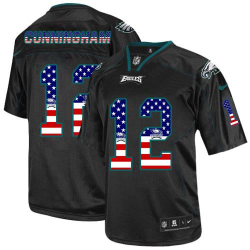 Nike Philadelphia Eagles 12 Randall Cunningham Black NFL Elite USA Flag Fashion Jersey