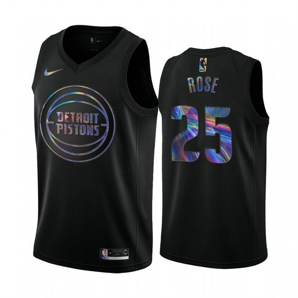 Nike Pistons #25 Derrick Rose Men's Iridescent Holographic Collection NBA Jersey - Black