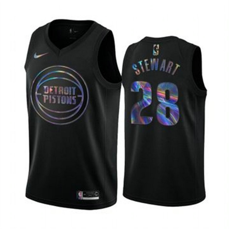 Nike Pistons #28 Isaiah Stewart Men's Iridescent Holographic Collection NBA Jersey - Black
