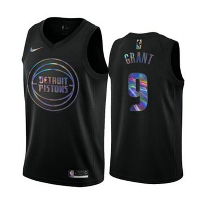 Nike Pistons #9 Jerami Grant Men's Iridescent Holographic Collection NBA Jersey - Black