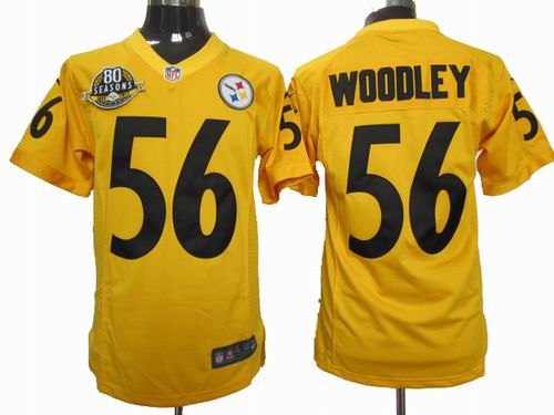 Nike Pittsburgh Steelers #56 Lamarr Woodley yellow game 80TH Anniversary patch jerseys