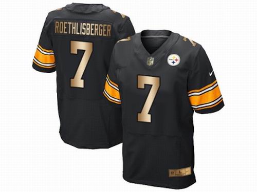 Nike Pittsburgh Steelers #7 Ben Roethlisberger Black Elite Gold Jersey