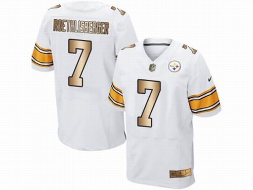 Nike Pittsburgh Steelers #7 Ben Roethlisberger White Elite Gold Jersey