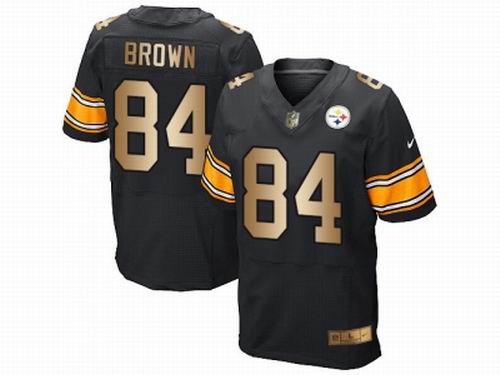 Nike Pittsburgh Steelers #84 Antonio Brown Black Elite Gold Jersey