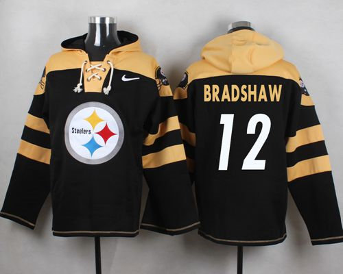 Nike Pittsburgh Steelers 12 Terry Bradshaw Black Player Pullover NFL Hoodie