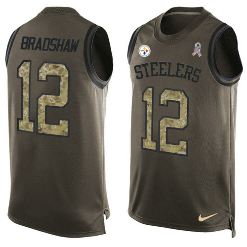 Nike Pittsburgh Steelers 12 Terry Bradshaw Green NFL Limited Salute To Service Tank Top Jersey