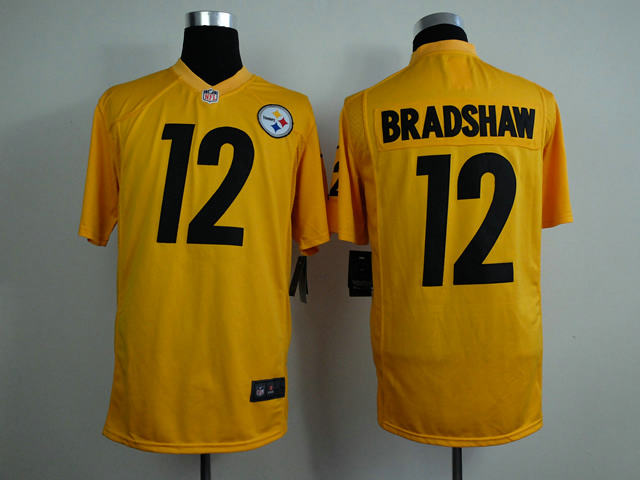 Nike Pittsburgh Steelers 12 Terry Bradshaw game yellow NFl jerseys