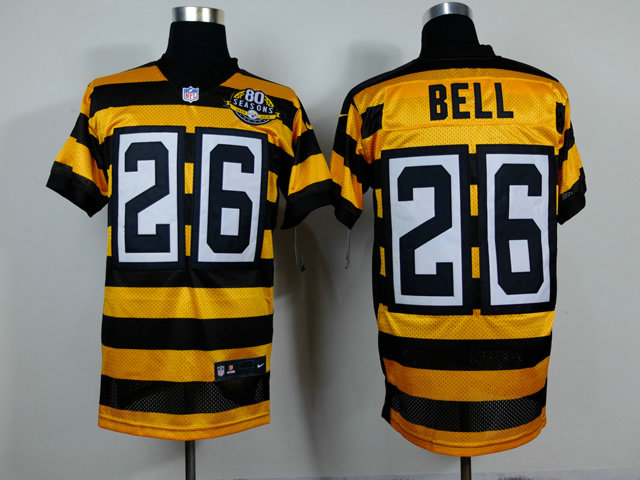 Nike Pittsburgh Steelers 26 Bell Yellow With Black Throwback 80TH Jersey