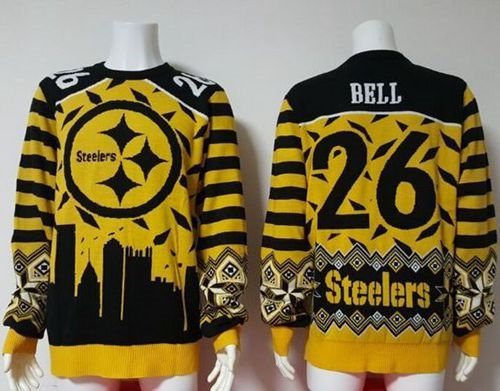 Nike Pittsburgh Steelers 26 Le-Veon Bell Yellow Black Ugly Sweater