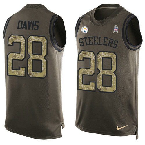 Nike Pittsburgh Steelers 28 Sean Davis Green NFL Limited Salute To Service Tank Top Jersey
