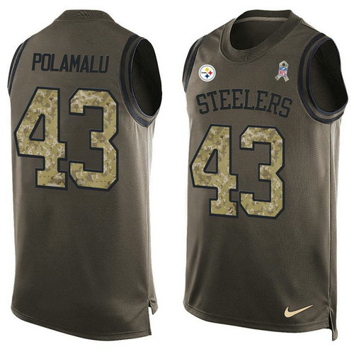 Nike Pittsburgh Steelers 43 Troy Polamalu Green NFL Limited Salute To Service Tank Top Jersey