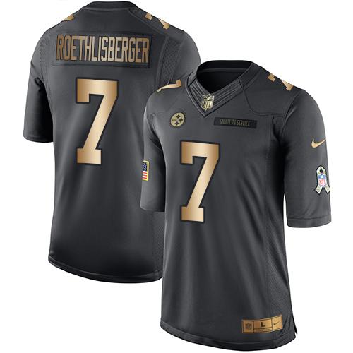 Nike Pittsburgh Steelers 7 Ben Roethlisberger Black NFL Limited Gold Salute To Service Jersey
