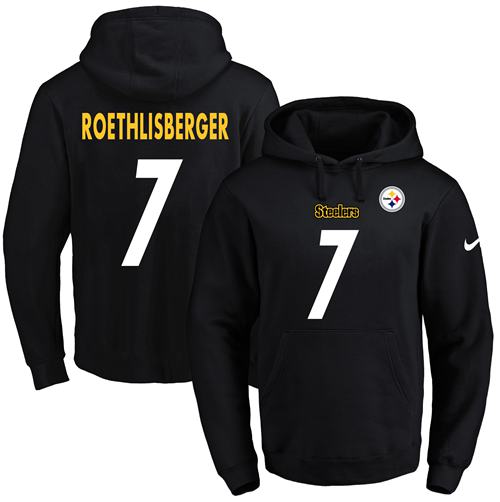 Nike Pittsburgh Steelers 7 Ben Roethlisberger Black Name Number Pullover NFL Hoodie